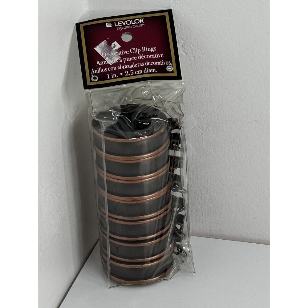 Clip-On Cafe Curtain Rings Rub Oiled Bronze Toned 1” Chunky Wood 7 Piece Levolor